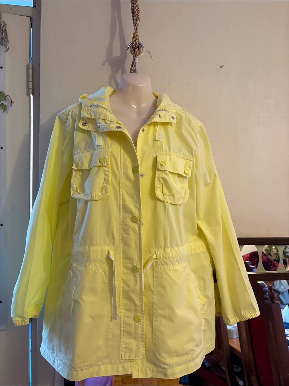 Tommy Hilfiger Lemon Yellow Hooded Utility Jacket. Cotton